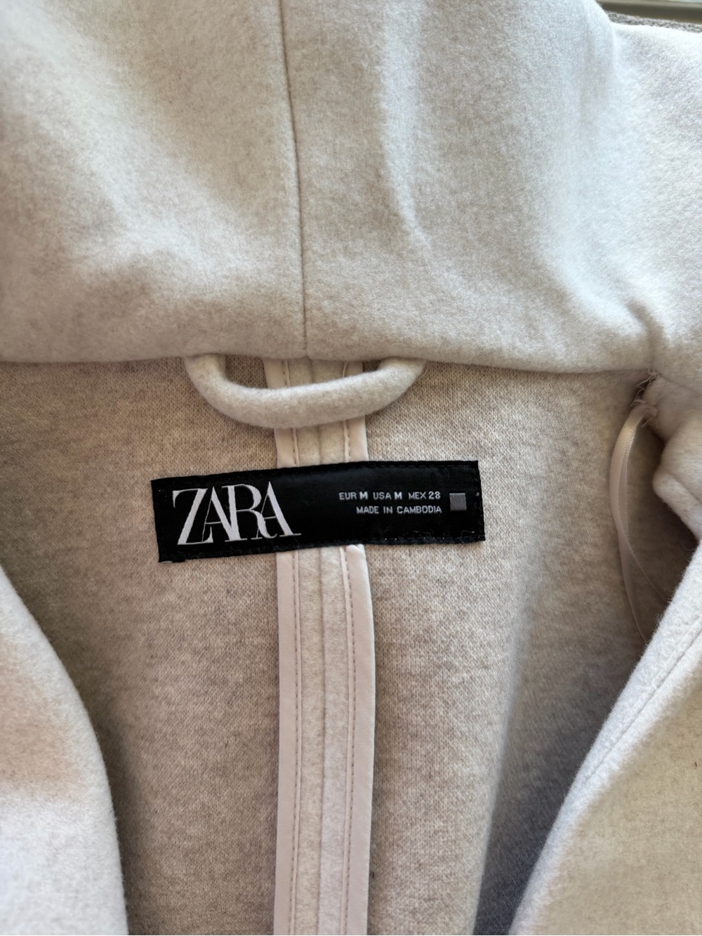 ZARA Cream Soft Hooded Coat with Belt - Picture 4 of 5